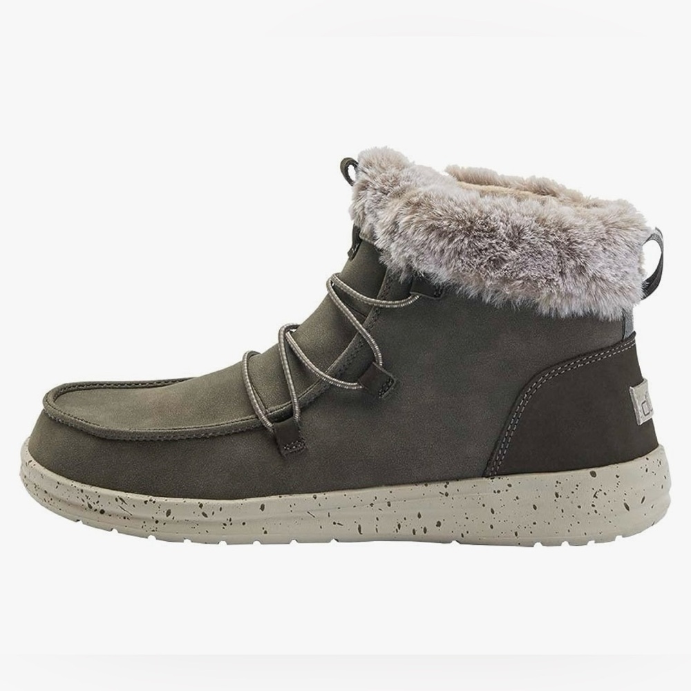 Hey Dude Eloise Bruno Brown Fur Boots Shoes Women’s US Grey Slip on sz 9